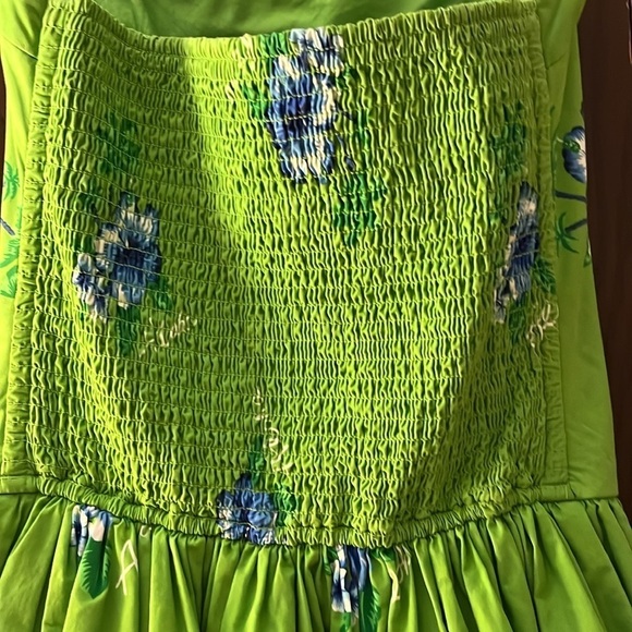 Hollister strapless Hawaiian lime green mini dress with blue flowers. Size Med - Picture 7 of 13